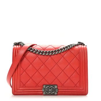 CHANEL Calfskin Double Stitch New Medium Boy Flap Red 